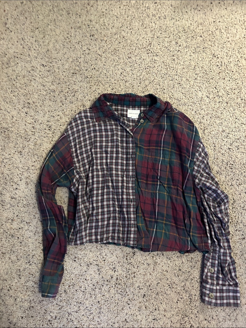 American Eagle Outfitters Mixed Plaid Button-Down Shirt - Burgundy & Green
